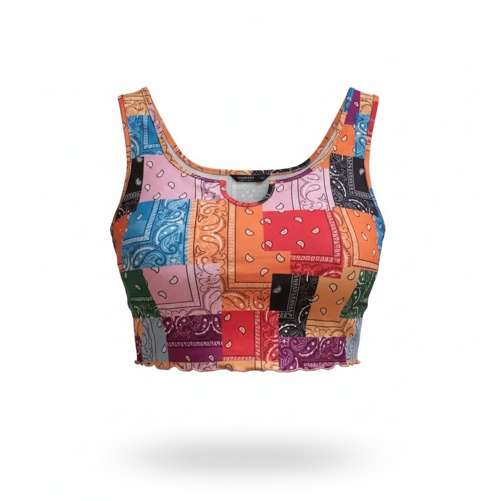 SHEIN Multi-Color Patchwork Bandana Crop Tank
